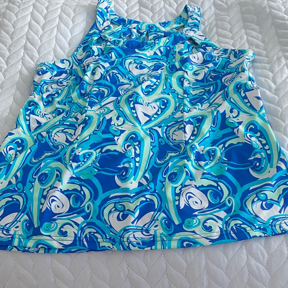 Lula- B Vibrant Blue and Green Patterned Tank Top